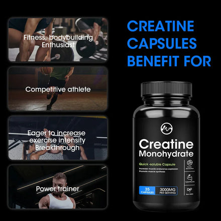 Creatine Monohydrate Capsules, Energy Performance Whey Proteins for Muscle Mass Workout Recovery  Men's Energy Supplement