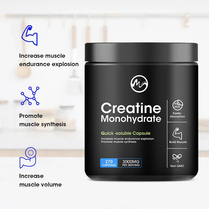 Creatine Monohydrate Capsules, Energy Performance Whey Proteins for Muscle Mass Workout Recovery  Men's Energy Supplement