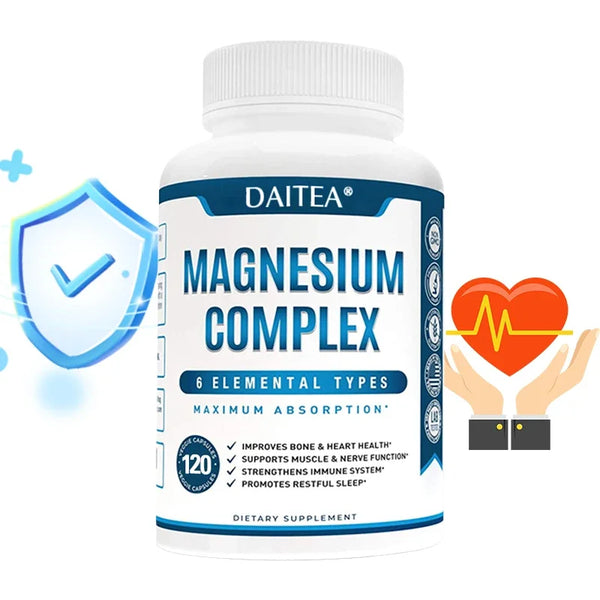 Daitea High Absorption Magnesium Complex Capsules - Dietary Supplement for Muscle, Bone, Nerve Health, Non-GMO - 120 Capsules in Pakistan