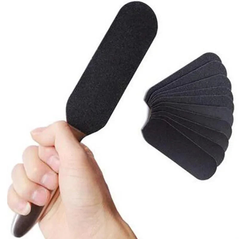 Double Sided Foot Care Tool Foot Rasp File Calluses Remover Pedicure Stainless Steel Handle Sand Paper with 10 pcs Sand Paper