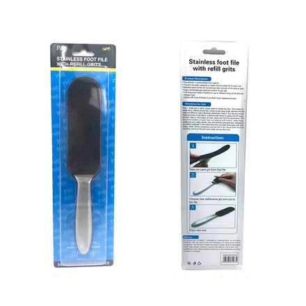 Double Sided Foot Care Tool Foot Rasp File Calluses Remover Pedicure Stainless Steel Handle Sand Paper with 10 pcs Sand Paper