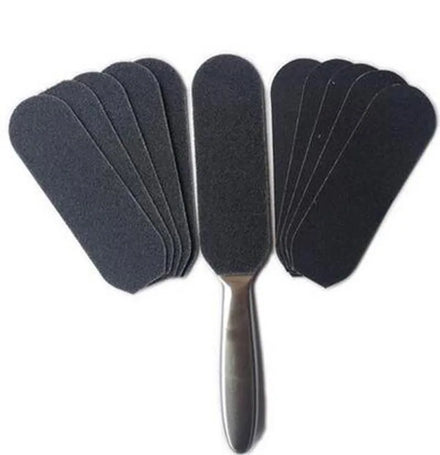 Double Sided Foot Care Tool Foot Rasp File Calluses Remover Pedicure Stainless Steel Handle Sand Paper with 10 pcs Sand Paper