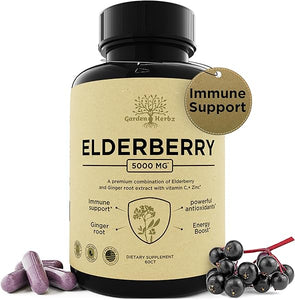 Elderberry with Vitamin C, Zinc, & Ginger – Potent Immune Booster 5000 Mg Elderberry, Zinc, & Vitamin C – Non-GMO Immunity Vitamins for Adults to Help You Feel Vibrant, 60 Caps. in Pakistan
