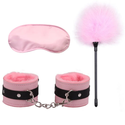 Erotic Bdsm Set Leather Plush Bondage Kit Handcuffs Feather Blindfold Flirt Exotic Accessories Couples Adult Games