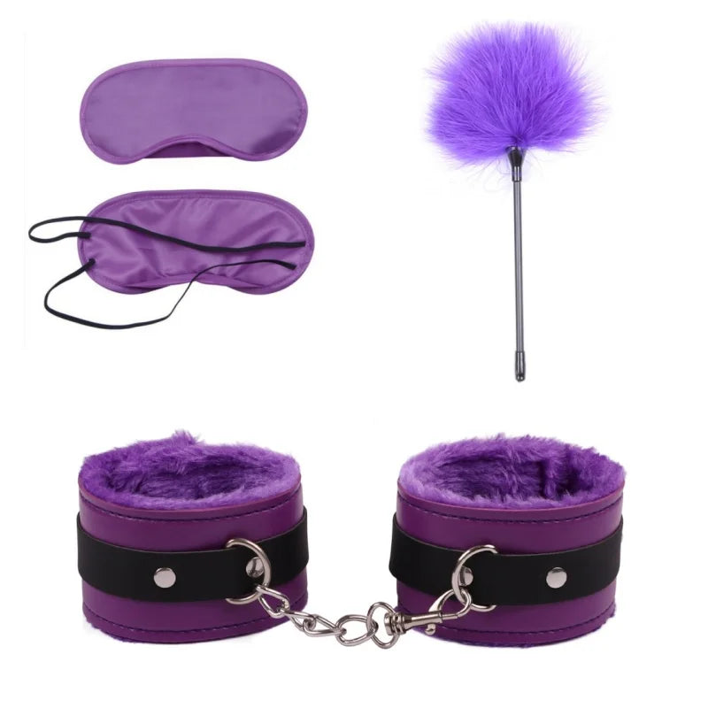 Erotic Bdsm Set Leather Plush Bondage Kit Handcuffs Feather Blindfold Flirt Exotic Accessories Couples Adult Games