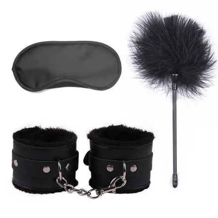 Erotic Bdsm Set Leather Plush Bondage Kit Handcuffs Feather Blindfold Flirt Exotic Accessories Couples Adult Games