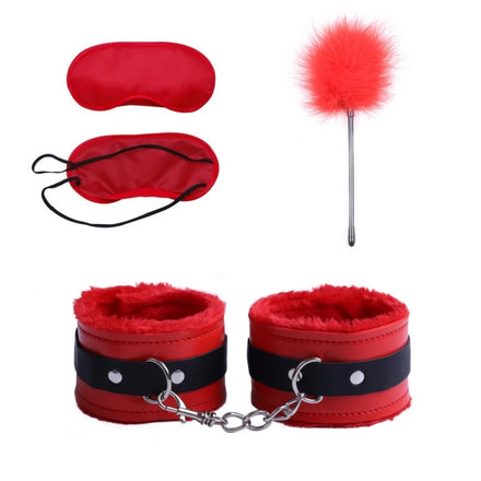 Erotic Bdsm Set Leather Plush Bondage Kit Handcuffs Feather Blindfold Flirt Exotic Accessories Couples Adult Games