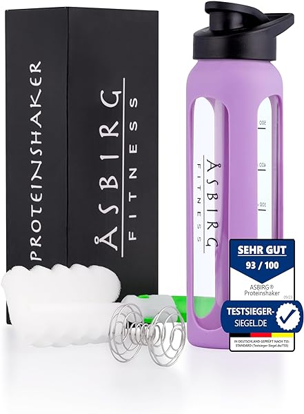 Fitness | Protein Shaker Made of Glass | Protein Shaker | Drinking Bottle | with Spiral Ball | Black (pastel purple) in Pakistan in Pakistan