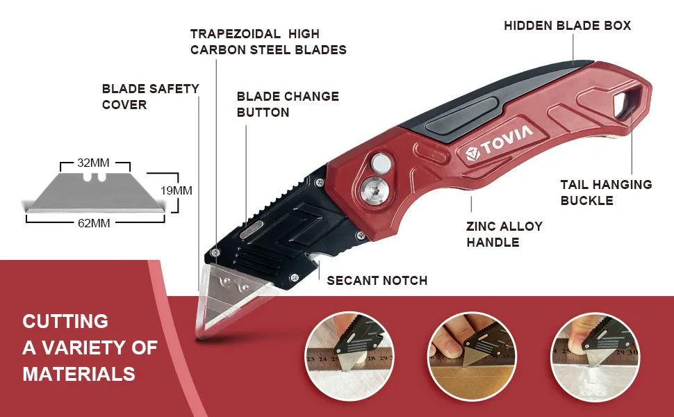 Folding Knife Replaceable Utility Knife for Cable Cartons Carboard Boxes Cutter Handle Knife Blades Outdoor Hand Tool