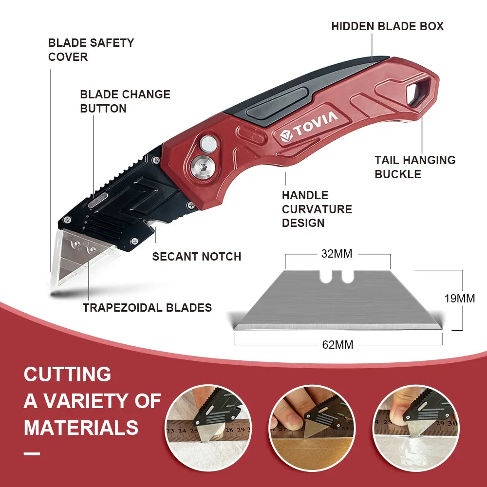 Folding Knife Replaceable Utility Knife for Cable Cartons Carboard Boxes Cutter Handle Knife Blades Outdoor Hand Tool