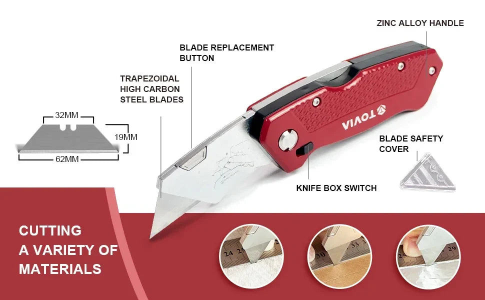 Folding Knife Replaceable Utility Knife for Cable Cartons Carboard Boxes Cutter Handle Knife Blades Outdoor Hand Tool