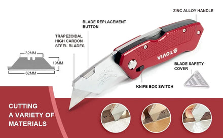 Folding Knife Replaceable Utility Knife for Cable Cartons Carboard Boxes Cutter Handle Knife Blades Outdoor Hand Tool