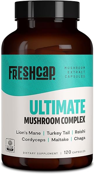 FreshCap Ultimate Mushroom Complex - Lions Mane, Reishi, Cordyceps, Chaga, Turkey Tail, Maitake - Immune Support & Nootropic Brain Supplements for Immunity, Energy, Memory & Focus (120 Capsules) in Pakistan