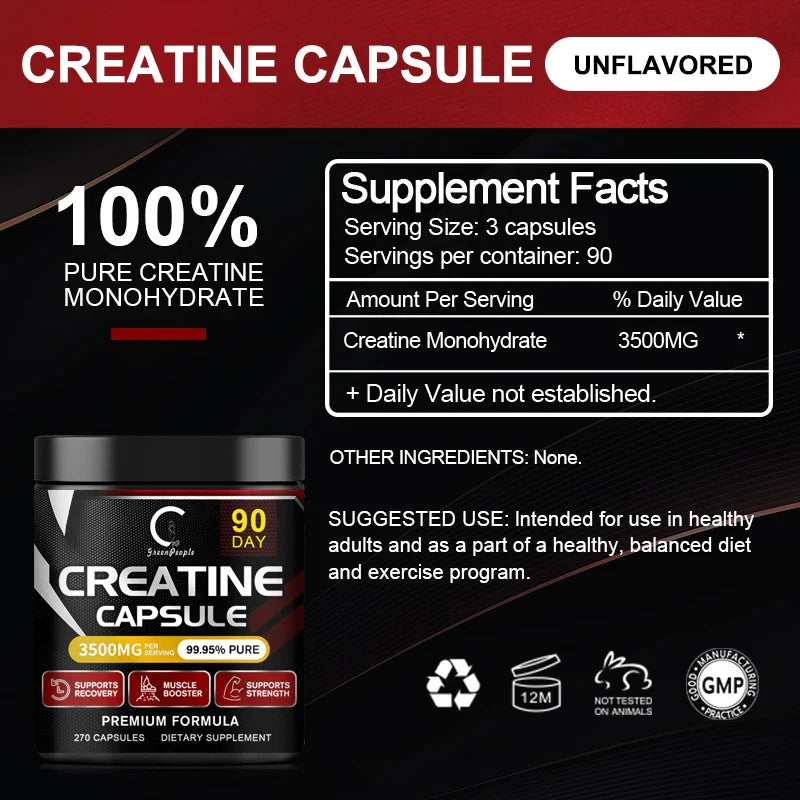GPGP Greenpeople Creatine Monohydrate Capsule for Body Building Protein Drink Shake Arginine Diet Supplements for Men &Women