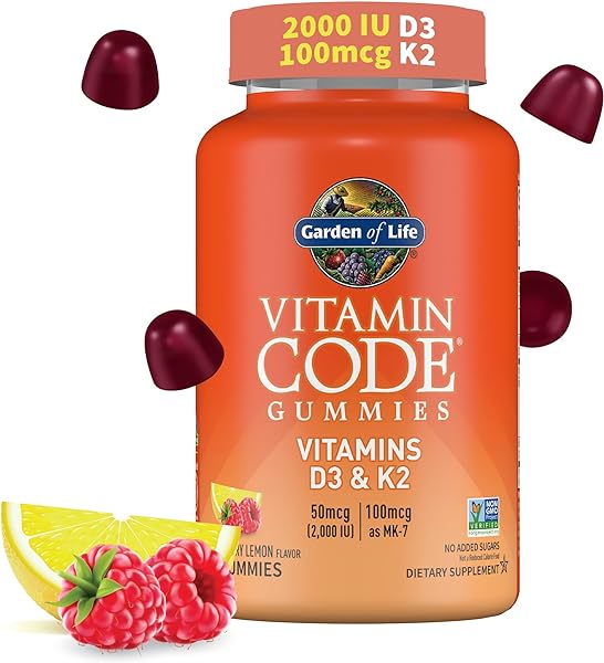 Garden of Life Vitamin D3+K2 Gummies with Prebiotics&Probiotics for Digestion,2000 IU Vitamin D3+100mcg K2 for Bone&Immune Health for Adults,Vitamin Code,Non-GMO,Gluten-Free,45 Raspberry Lemon Gummies in Pakistan in Pakistan