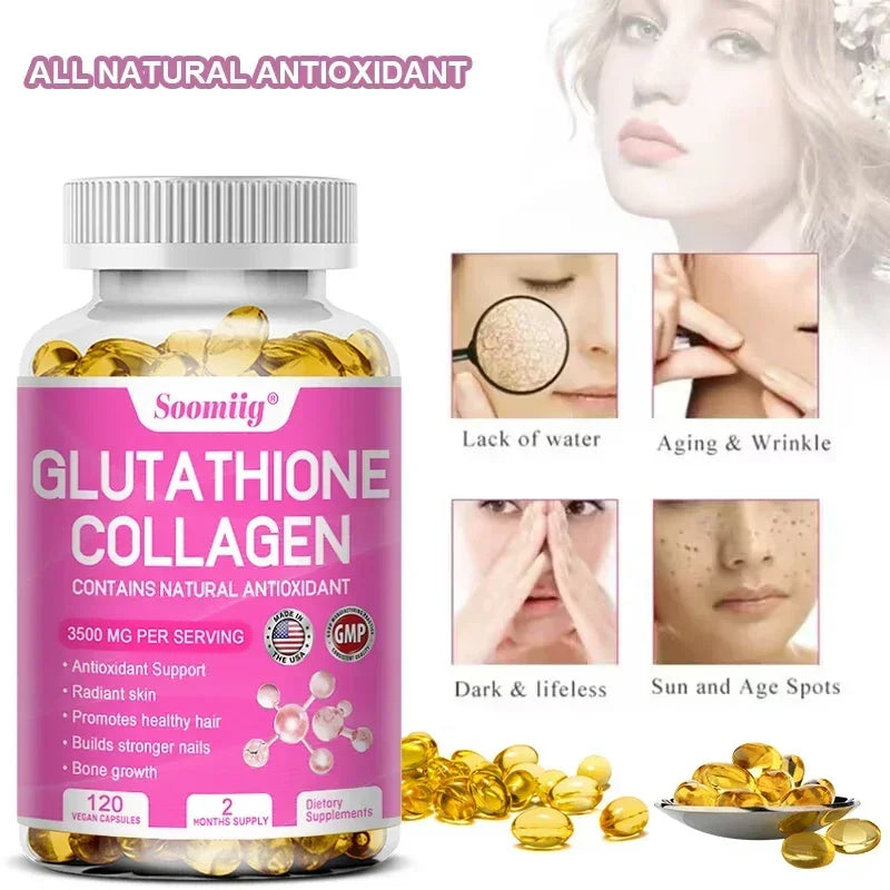 Glutathione Collagen Supplement Capsules Whitening Anti-aging Antioxidant Immune Booster Support Skin Nails Hair Bones
