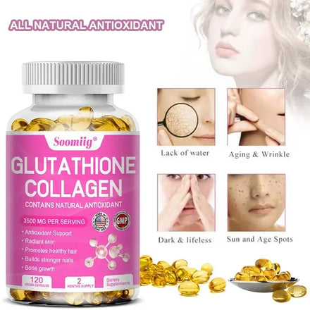 Glutathione Collagen Supplement Capsules Whitening Anti-aging Antioxidant Immune Booster Support Skin Nails Hair Bones