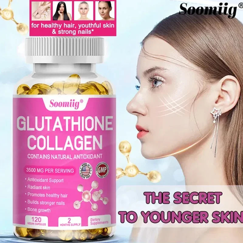 Glutathione Collagen Supplement Capsules Whitening Anti-aging Antioxidant Immune Booster Support Skin Nails Hair Bones