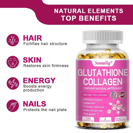 Glutathione Collagen Supplement Capsules Whitening Anti-aging Antioxidant Immune Booster Support Skin Nails Hair Bones