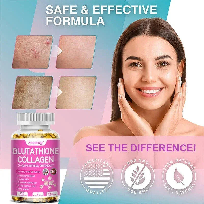 Glutathione Collagen Supplement Capsules Whitening Anti-aging Antioxidant Immune Booster Support Skin Nails Hair Bones