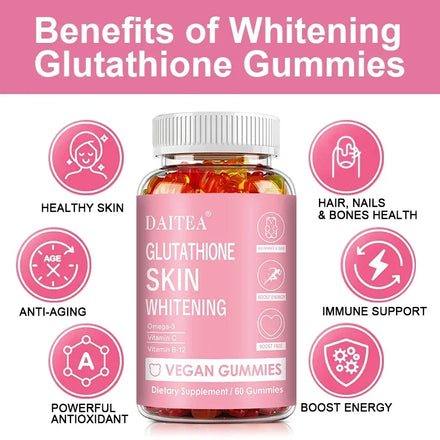 Glutathione Gummies - Contains Omega-3, Vitamin C, Vitamin B12 for Skin Whitening, Anti-Aging, Hair, Nails and Glowing Skin