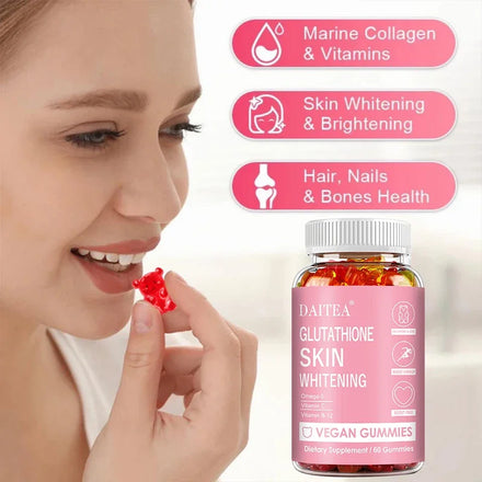Glutathione Gummies - Contains Omega-3, Vitamin C, Vitamin B12 for Skin Whitening, Anti-Aging, Hair, Nails and Glowing Skin