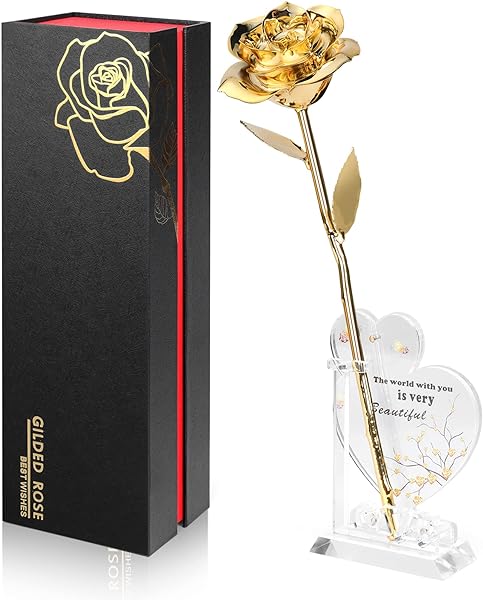 Gold Dipped Rose Real 24K Gold Rose, Genuine One of a Kind Rose Hand Dipped in 24K Golden Roses Romantic Gifts for Women in Her Birthday Anniversary Valentines Day Mothers Day in Pakistan in Pakistan