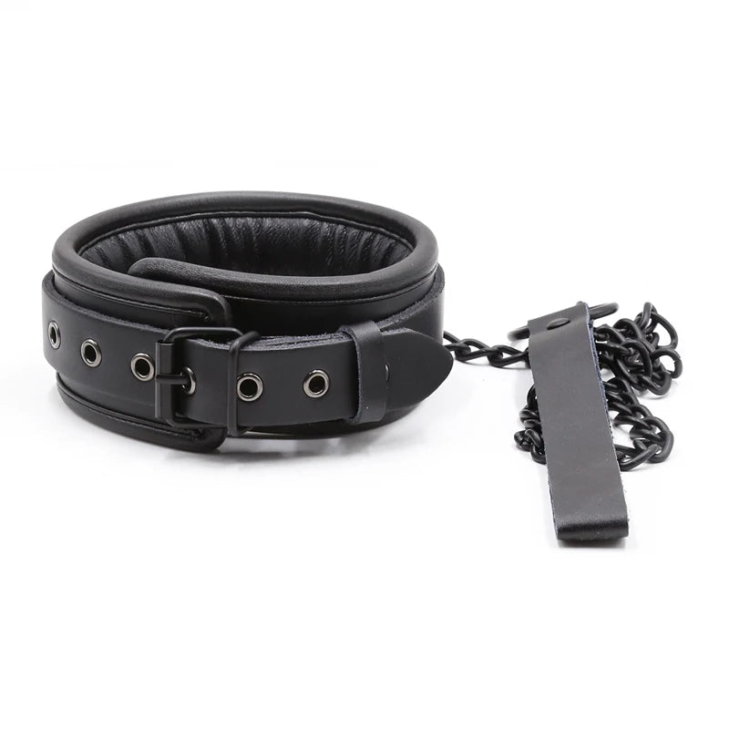 Black Genuine Leather Bdsm Bondage Set 3pcs Restraints Collars Ankle Cuff Handcuffs For Sex Bondage Set Sex Toys For Adults