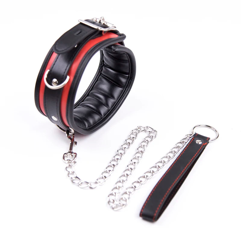 Bdsm Collar Leather And Iron Chain Link Sponge Filling Bdsm Slave Collars Women Bondage Collar Sex Toys For Couples Adults