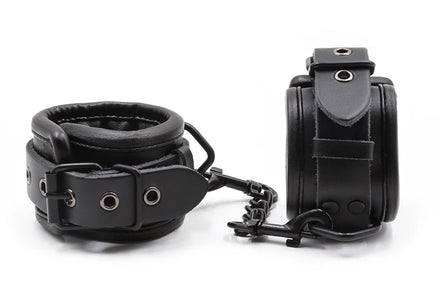 Black Genuine Leather Bdsm Bondage Set 3pcs Restraints Collars Ankle Cuff Handcuffs For Sex Bondage Set Sex Toys For Adults