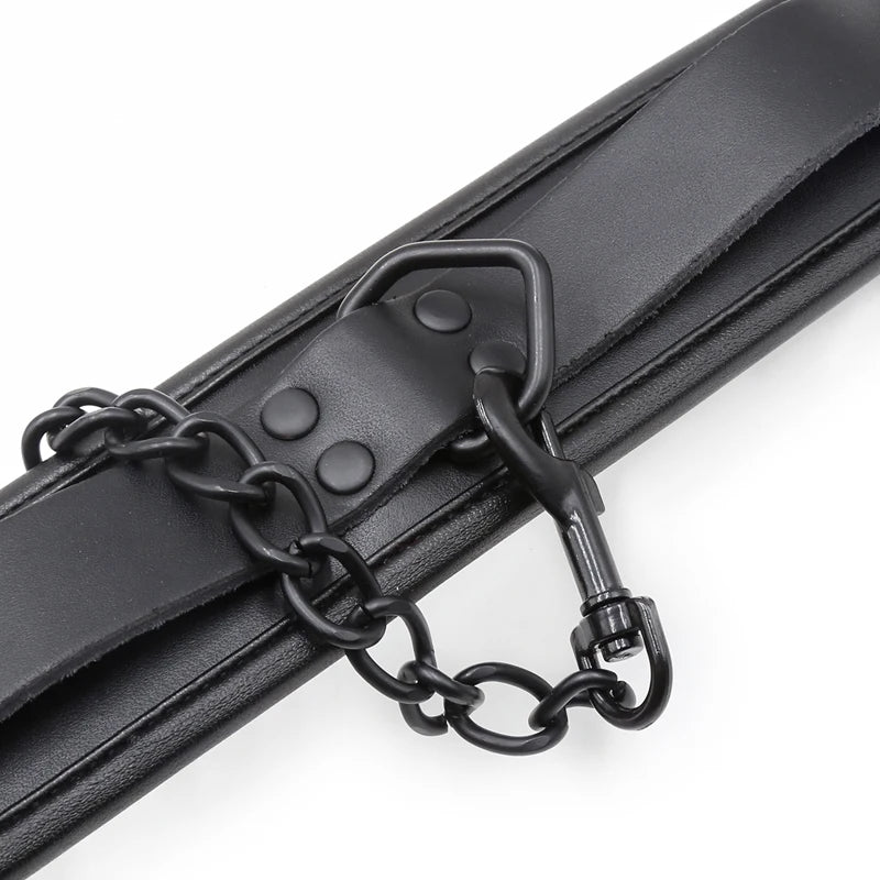 Black Genuine Leather Bdsm Bondage Set 3pcs Restraints Collars Ankle Cuff Handcuffs For Sex Bondage Set Sex Toys For Adults