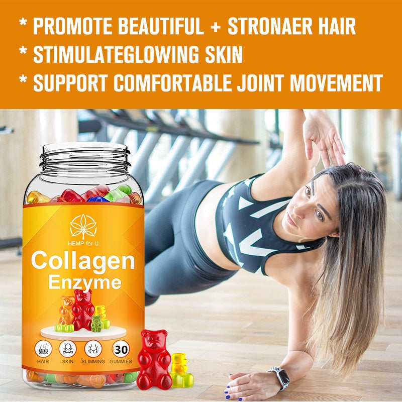 HFU Collagen Enzyme Gummies for Weight Loss Slimming for Woman Beauty Health Anti-aging Reduce Wrinkles Protease Supplement