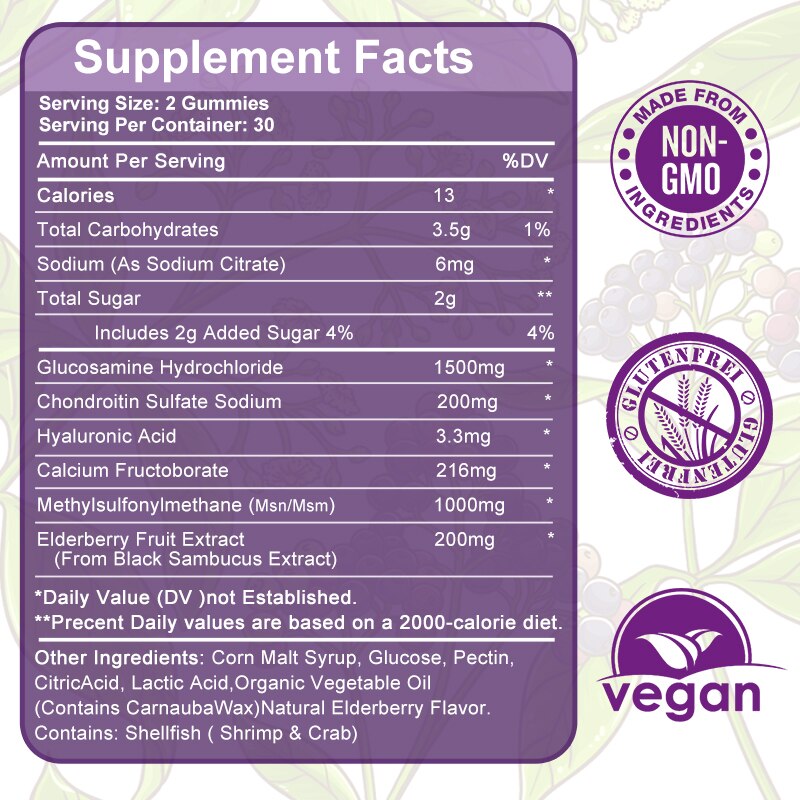 HOT Glucosamine Chondroitin Gummies with MSM & Elderberry Joint & Best Cartilage & Immune Support Supplement For Men & Women
