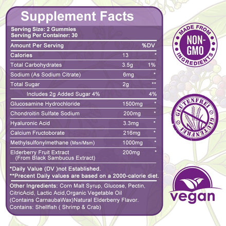HOT Glucosamine Chondroitin Gummies with MSM & Elderberry Joint & Best Cartilage & Immune Support Supplement For Men & Women