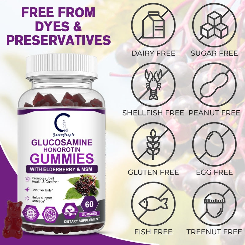 HOT Glucosamine Chondroitin Gummies with MSM & Elderberry Joint & Best Cartilage & Immune Support Supplement For Men & Women