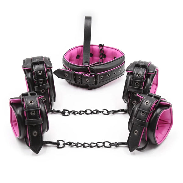 Sex Couple Leather Bdsm Bondage Set 3pcs Restraints Collars Ankle Cuff Handcuffs For Sex Bondage Set Sex Toys For Women Adults in Pakistan