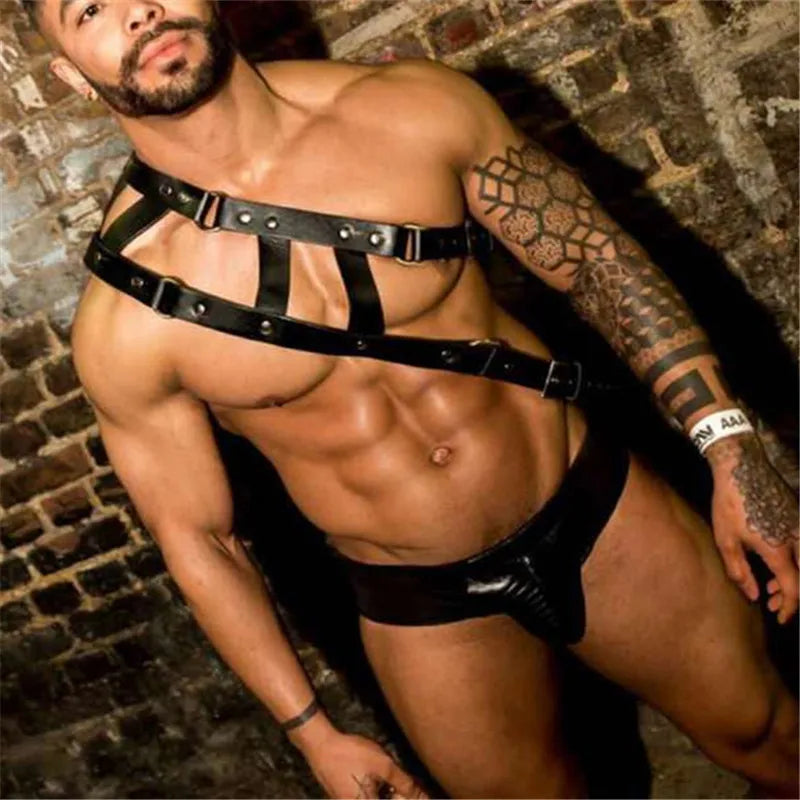 Fetish Men Leather Gay Sexy Leather Suspenders Harness BDSM Gay Sex Harness Belts Sexual Body Bondage Straps Punk Rave Cotumes