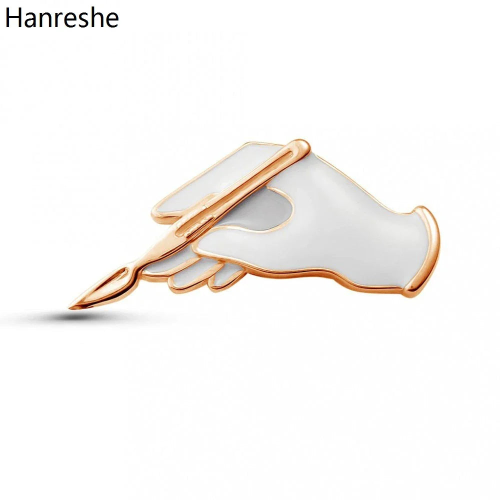 Hanreshe White Gloves with Scalpel Surgical Brooch Pins Enamel Lapel Badge Medical Jewelry for Surgeon Doctor Nurse
