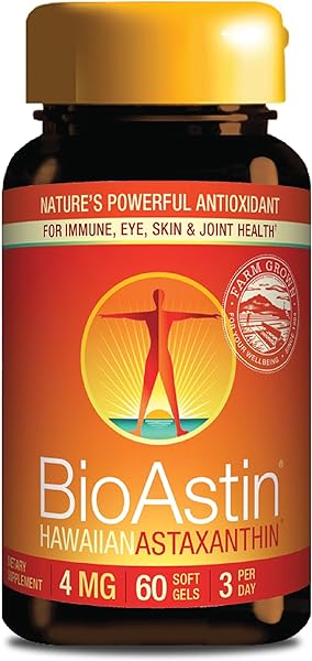 Hawaii BioAstin Hawaiian Astaxanthin - 4mg, 60 Softgels - Farm-Direct Premium Antioxidant Supplement to Support Eye, Skin, Joint & Immune System Health - Non-GMO & Gluten-Free in Pakistan