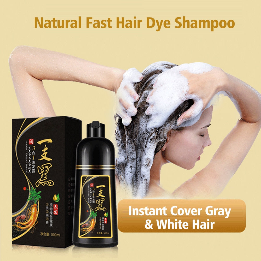 500ml Black Hair Color Dye Hair Shampoo Cream Organic Permanent Covers White Gray Shiny Natural Ginger Essence For Women Men