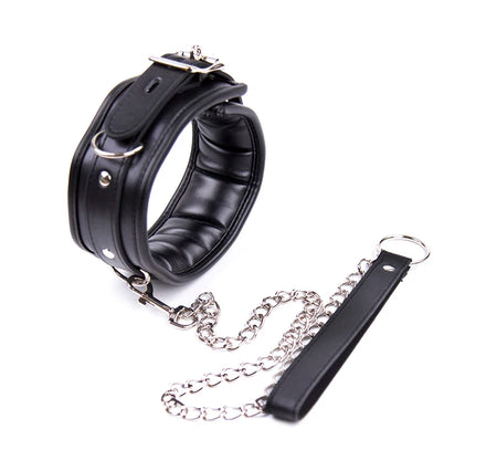 Bdsm Collar Leather And Iron Chain Link Sponge Filling Bdsm Slave Collars Women Bondage Collar Sex Toys For Couples Adults