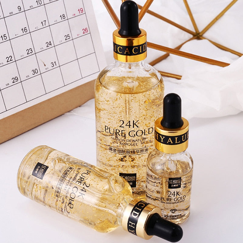 24K Gold Hyaluronic Acid Face Serum Moisturizing Deep Nourishing Anti Aging Gold Nicotinamide Liquid Skin Care Essence