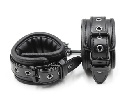 Black Leather Bdsm Bondage Set 3pcs Restraints Collars Ankle Cuff Handcuffs For Sex Bondage Set Sex Toys For Women Adults