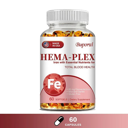 Hema-Plex Iron - with 85 Mg Chelated Iron + Vitamin C & Bioflavonoids - Promotes Red Blood Cell Health, Immune Support