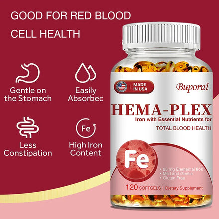 Hema-Plex Iron - with 85 Mg Chelated Iron + Vitamin C & Bioflavonoids - Promotes Red Blood Cell Health, Immune Support