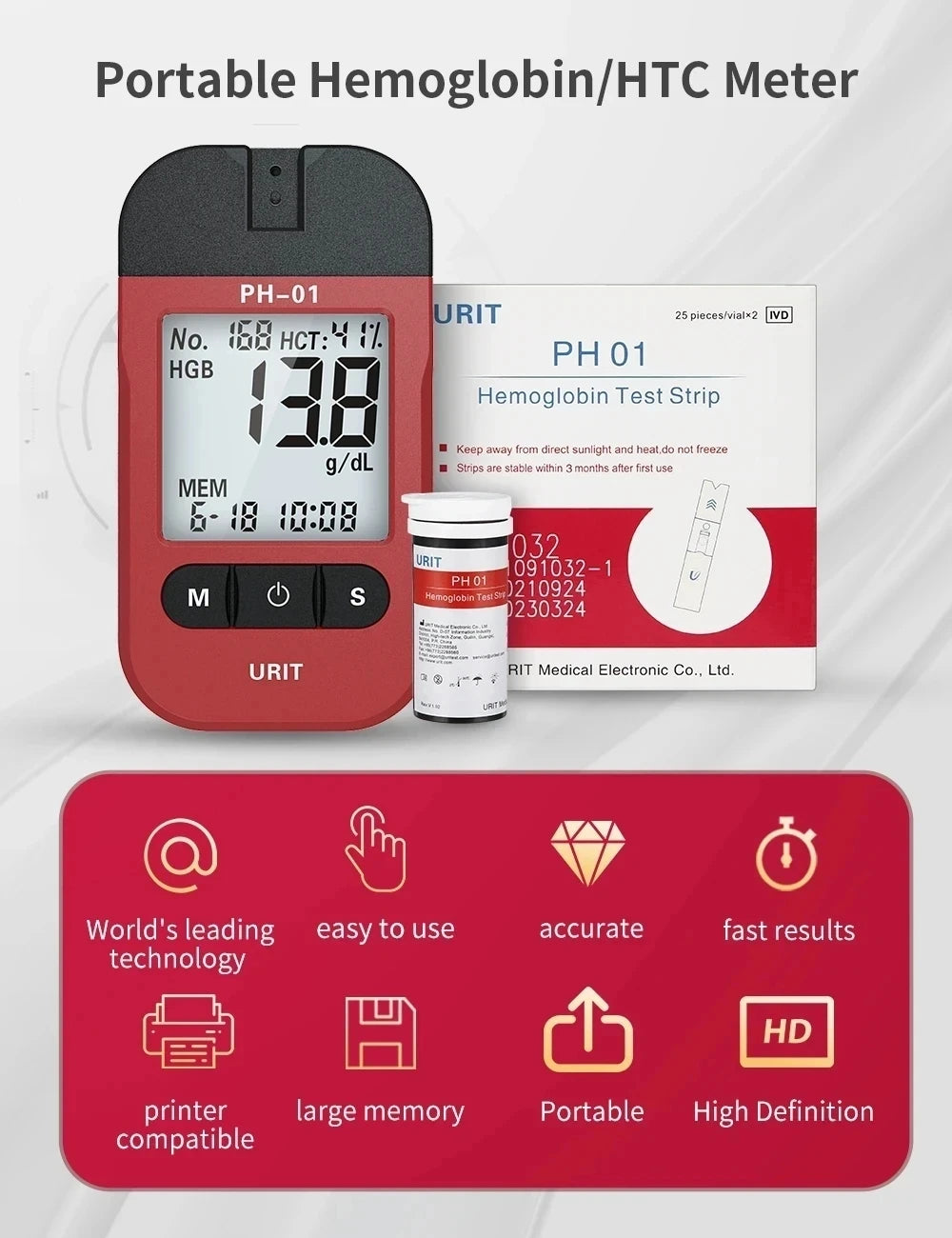 Hemoglobin Analysis Tester Household Hemoglobin Analyzer Anemia Tester 50 Pieces Of Hemoglobin Test Strips Hemoglobin Tester