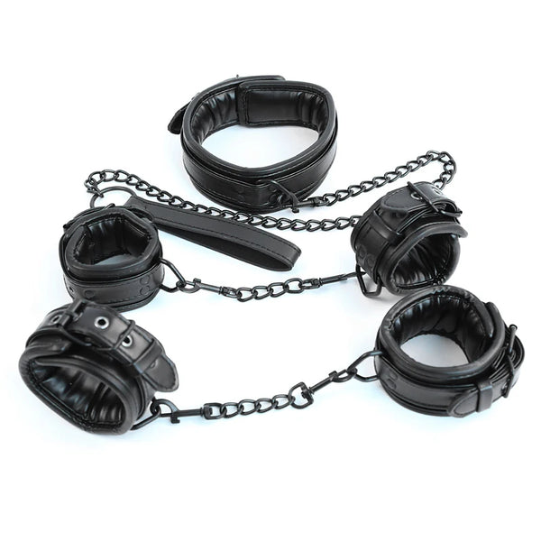 Black Leather Bdsm Bondage Set 3pcs Restraints Collars Ankle Cuff Handcuffs For Sex Bondage Set Sex Toys For Women Adults in Pakistan