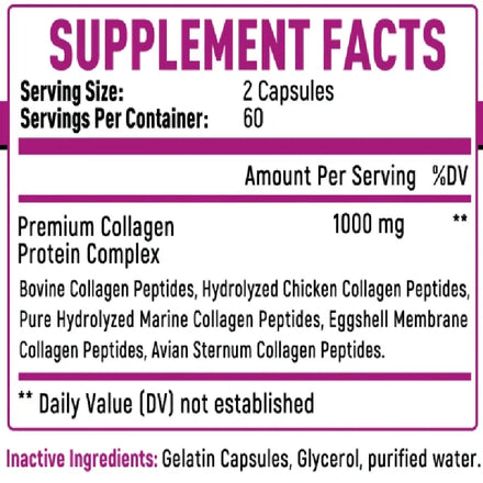 Hydrolyzed Collagen Capsules - Skin, Joints, Hair, Nails Health Support, Women's Antioxidant Nutritional Supplement