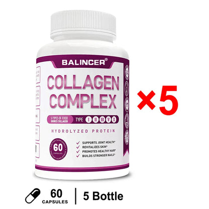 Hydrolyzed Collagen Peptides + Protein Supports Hair, Skin, Nails, Joints & Bones - Contains Type 5, I, II, III, V, X - Non-GMO