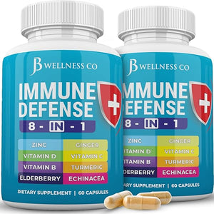 Immune Support 8 in 1 Capsules - Zinc Supplement, Vitamin D3 5000 IU, Vitamin C 1000MG and Elderberry - Immune Booster Ginger Root, and Turmeric - [2-Pack] in Pakistan